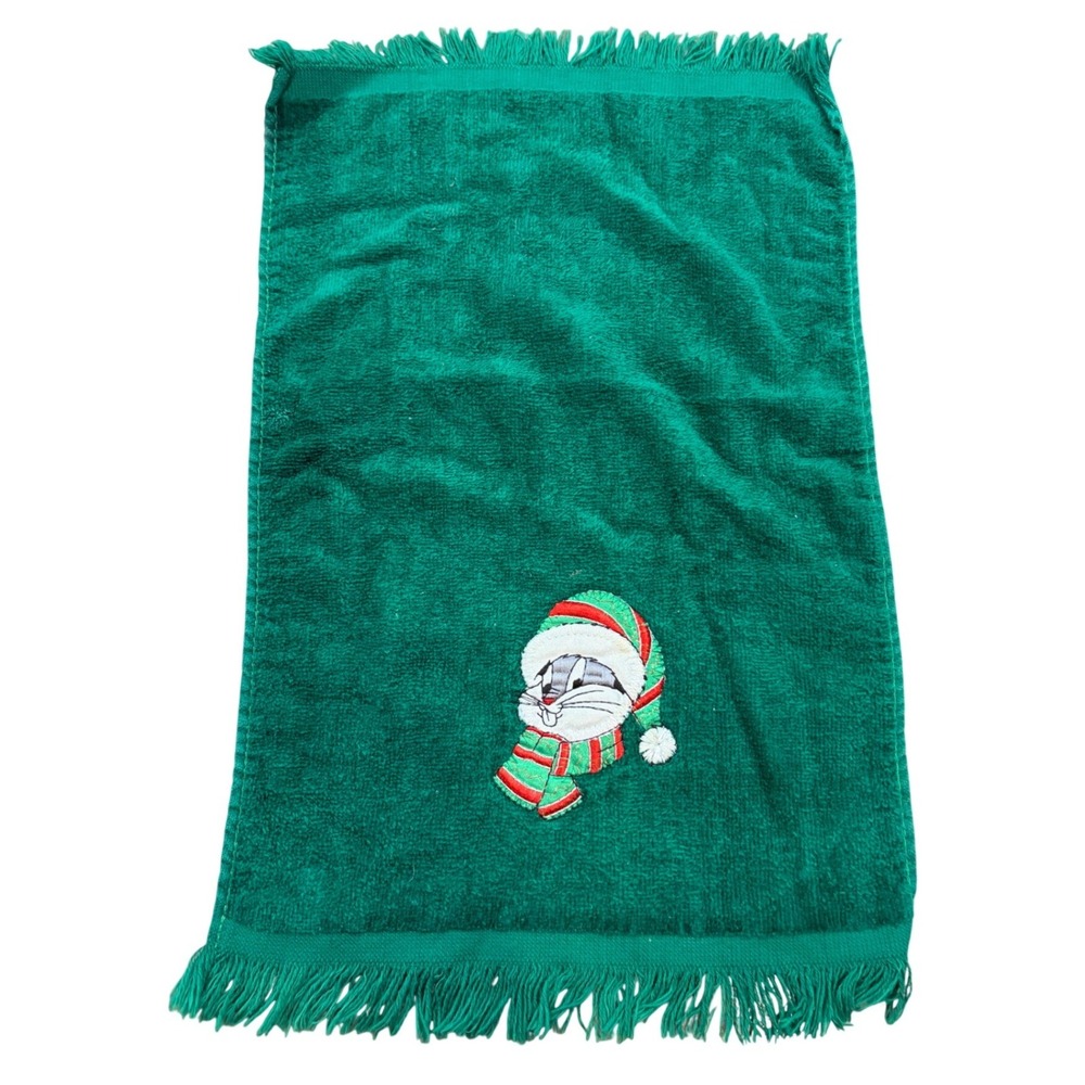 Vintage 1993 Looney Tunes Bugs Bunny Christmas Hand Towel Green Barth & Dreyfuss